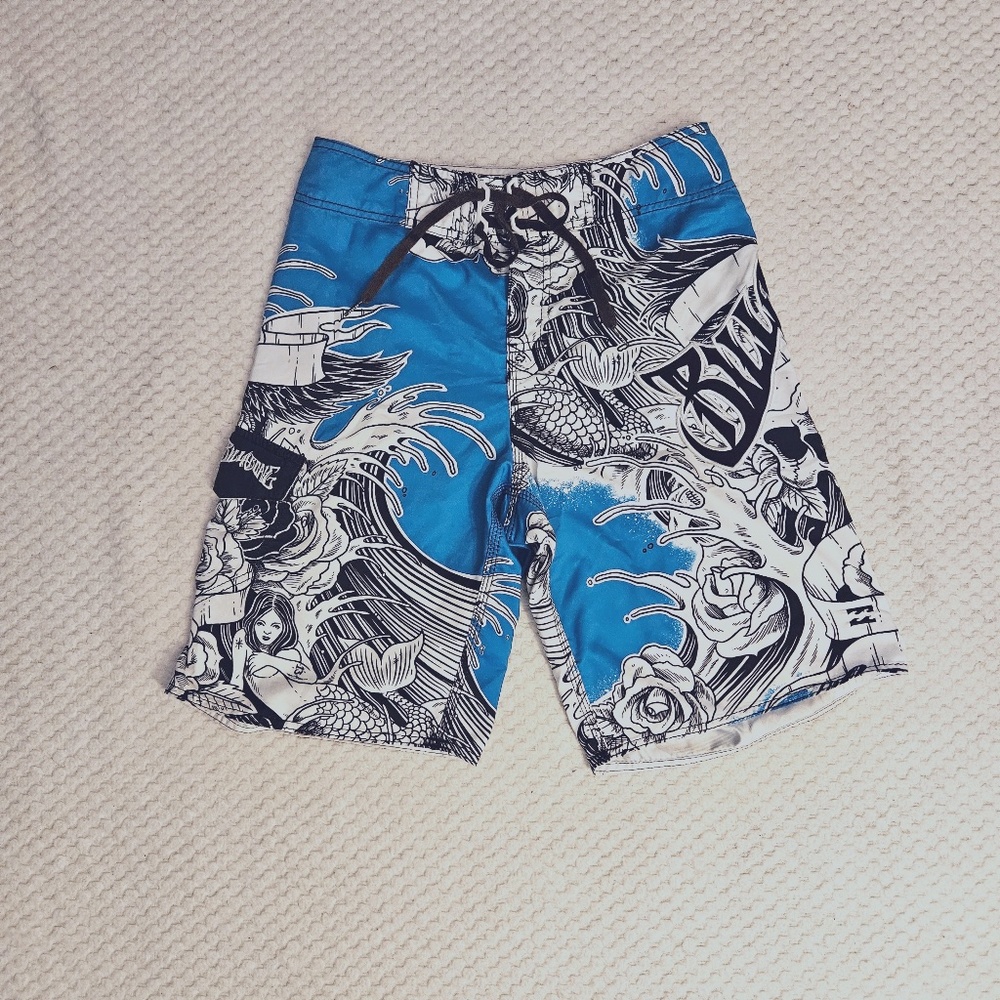 Billabong Men's Blue Graphics Board Shorts 30W 100% Polyester